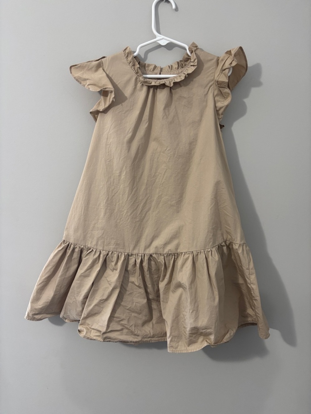 GB girls Tan Ruffle-Yoke Casual Dress